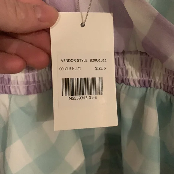 Blue and Purple Gingham Ruffled Peplum Top - Picture 3 of 3